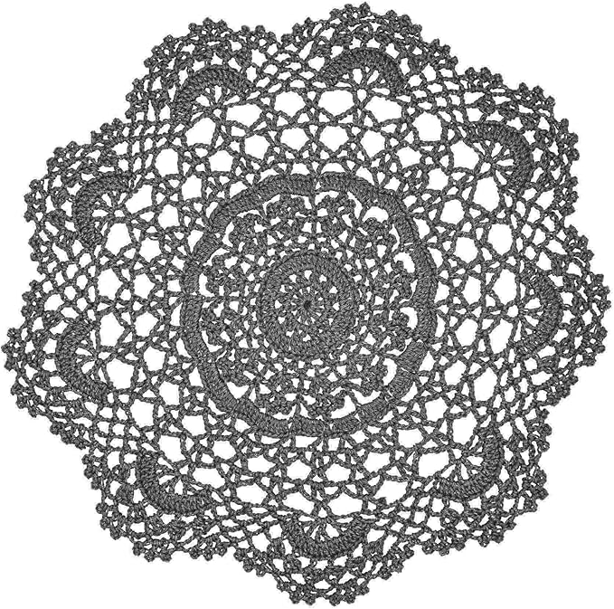 BIBITIME 2PCS Lace Table Doilies Kitchen Placemats Round Handmade Crochet Flower Cup Mug Mat Doily (13 inches to 14 inches,2PCS, Dark Grey)
