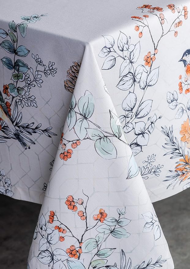 Maison d' Hermine Table Cloth Square Table 100% Cotton 54 x 54 Inches Fall Tablecloth Reusable Everyday Use for Thanksgiving Christmas Decorations Dining Farmhouse Party (Whitish Shabby Chique)