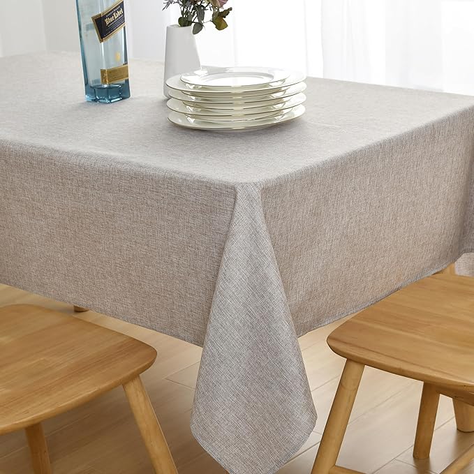 JIUZHEN Rectangle Table Cloth Faux Linen Farmhouse Tablecloth Wrinkle and Stain Resistant Decorative Fabric Table Cover for Kitchen, Dining Room, Parties and Camping, Stone, 54 x 80 Inch