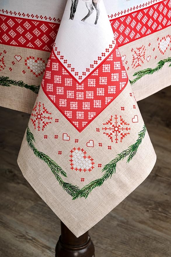 Maison d' Hermine Table Cloth Rectangle Table 100% Cotton 60 x 120 Inches Fall Tablecloth Reusable Everyday Use for Thanksgiving Christmas Decorations Dining Farmhouse Party (Rural Christmas)