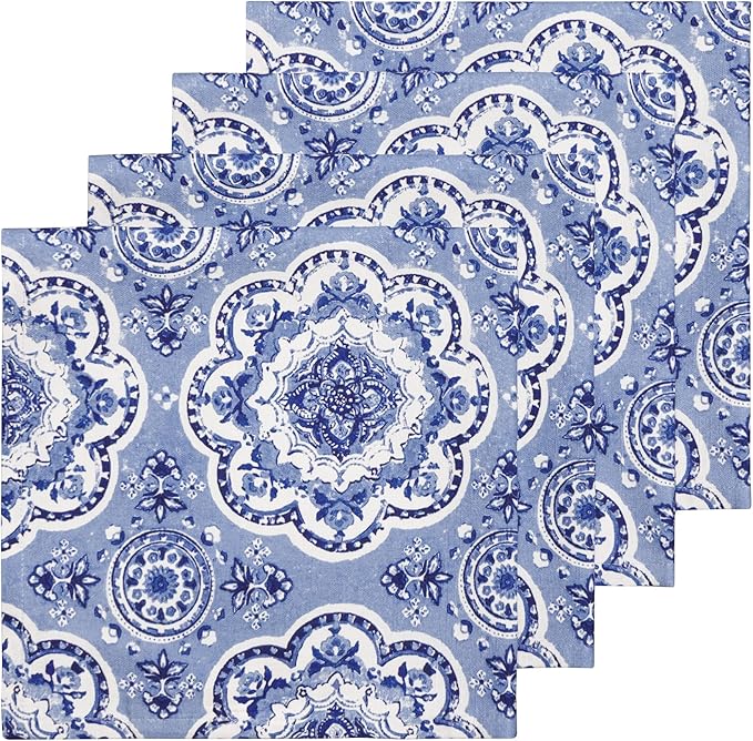 Maison d' Hermine Cloth Napkins Set of 4 100% Cotton Everyday Reusable Square Napkins Cloth Washable Dinner Party Wedding Restaurant Valentines Day Decorations Spring/Summer(Melodie Bleue, 20" x 20")