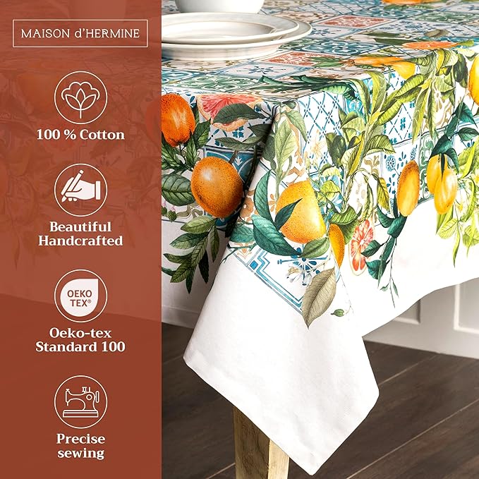 Maison d' Hermine Table Cloth Square Table 100% Cotton 54 x 54 Inches Tablecloth Reusable Decorative for Dining Room Farmhouse Home Valentines Day Decorations Spring Summer - Agrume