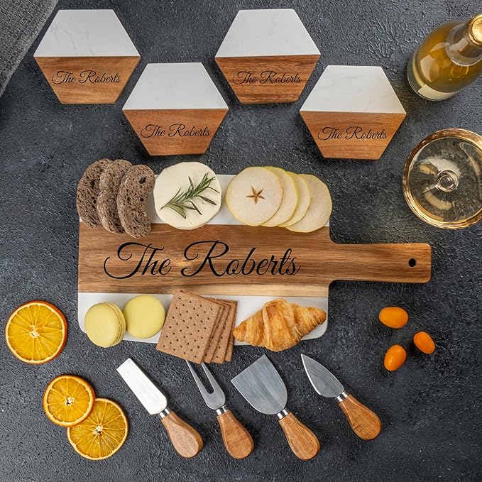 Personalized Charcuterie Board Set - Custom Engraved Bridal Shower, Wedding & Anniversary Present, Perfect for Housewarming, Couples, Friends, Birthday, Mom, Valentines Day Gifts for Her, Women