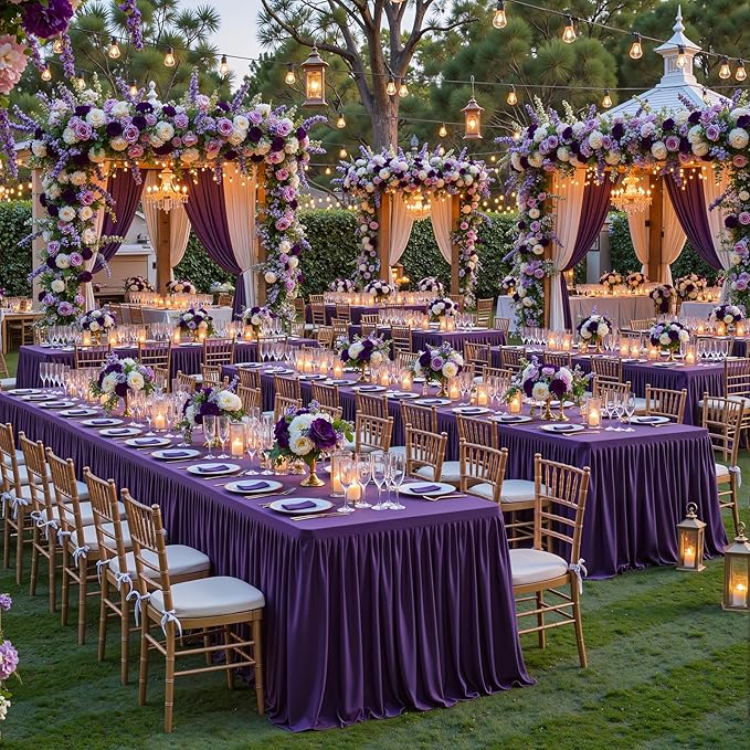 Wish Care 6 Pack Purple Rectangle Table Clothes for 6 Foot Tables, Polyester Fitted Tablecloths 6ft Stretch Table Cover for Wedding, Birthday, Parties, Trade Show, Craft Show