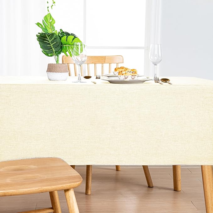 Hiasan Faux Linen Rectangle Tablecloth - Wrinkle and Stain Resistant Washable Table Cloth for Kitchen Dining Room Holiday Table Cover for Dinner, Champagne, 60 x 120 Inch