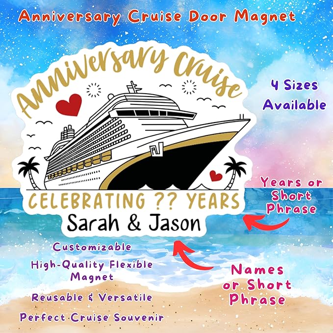 Anniversary Cruise Door Magnet Sign, Princess Personalized Cruising Custom Keepsake Refrigerator, Special Cruise Memories Cabin Stateroom