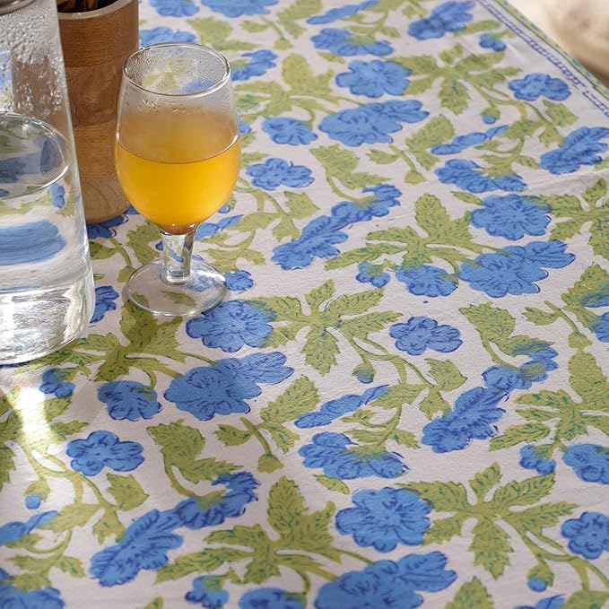 Hand Block Printed Table Cover - Exquisite Design, Premium Cotton Fabric, Perfect for Dining and Decor, Dining Table Linen (Dusky Leaf Whisper, 12 Seater 72 x 135 Inches Rectangle)