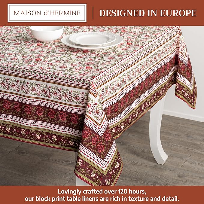 Maison d' Hermine Table Cloth Rectangle Table 100% Cotton 70 x 140 Inches Fall Tablecloth Reusable Everyday Use for Thanksgiving Christmas Decorations Dining Farmhouse Party (Reveillon Au Jardin)