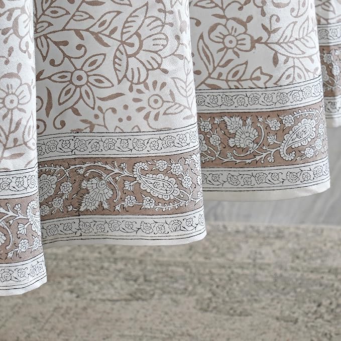 Ridhi Block Print Round Taupe Jal Reusable Tablecloth 100% Cotton 120" Inch Decorative Table Cover eveyday Dining, Home, Party, Wedding, Farmhouse Gift for Spring, Easter, Valentine