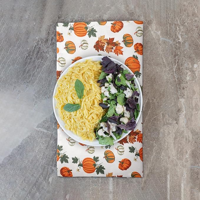 Urban Villa Christmas Napkins Pumpkin Print Cloth Napkins Set of 12 Premium Quality Dinner Napkins Cotton Oversized 20X20 in Cloth Napkins with Mitered Corners Ultra Soft Quality Dinner Napkins