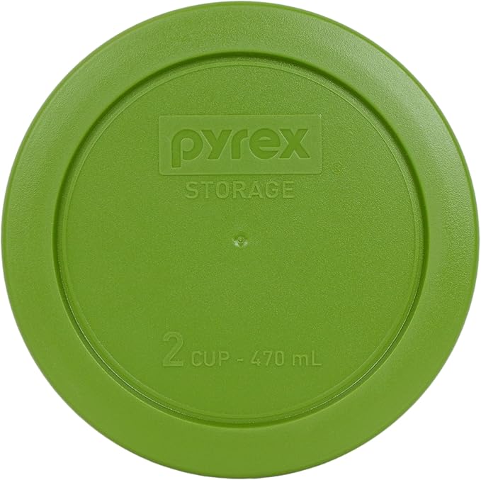 Pyrex (2) 7402-PC 6/7-Cup Green, (2) 7201-PC 4-Cup Edamame Green, and (2) 7200-PC 2-Cup Lawn Green Replacement Lids - Made in USA