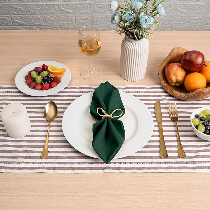 Blue Needles Set of 6 Hemstitch Linen Napkins 100% Cotton Forest Green Cloth Dinner Napkins 18x18 inches, Soft, Reusable, Absorbent, Washable, Ideal for Wedding Events, Parties & Everyday Use