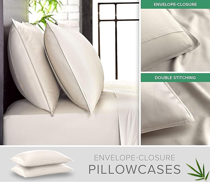 Pure Bamboo Full Sheets, Genuine 100% Organic Viscose Derived from Bamboo Bed Sheet Set, Luxuriously Soft & Cooling, Double Stitching, 2 Year Quality Promise (Full, Ivory)