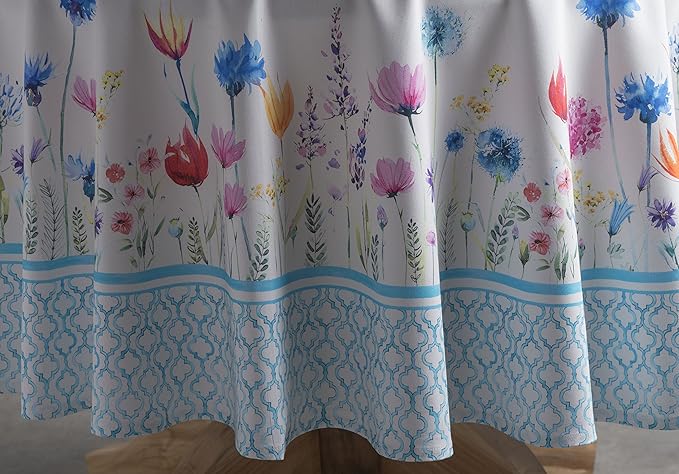 Maison d' Hermine Table Cloth Round Table 100% Cotton 69 Round Inches Tablecloth Reusable Decorative for Dining Room Farmhouse Home Valentines Day Decorations Spring Summer - Flower in The Field