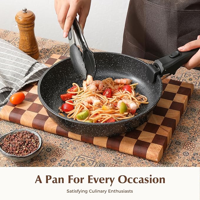 Ceramic Nonstick Pots and Pans Set with Detachable Handle,9 Pcs Pots and Pans Set Non Stick,Kitchen Essentials,RV Kitchen Pot and Pan,Stackable Induction Cookware,Black
