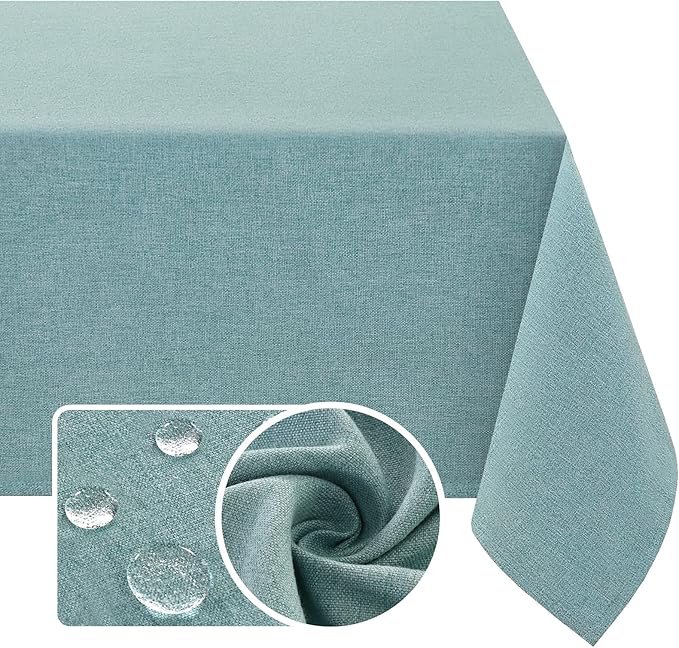 H.VERSAILTEX Linen Textured Tablecloth 60 x 60 Waterproof Decorative Table Cloth Spill-Proof Linen Look Cover for Party Table Extra Soft and Thick Fabric Wrinkle Free, Heather Aqua
