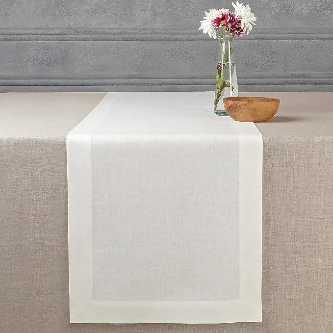 D'Moksha Homes Linen Ivory Table Runner 72 Inches Long - 100% Pure Linen 14 x 72 Inch Table Runner for Dining, Valentines, Spring, Easter - Machine Washable