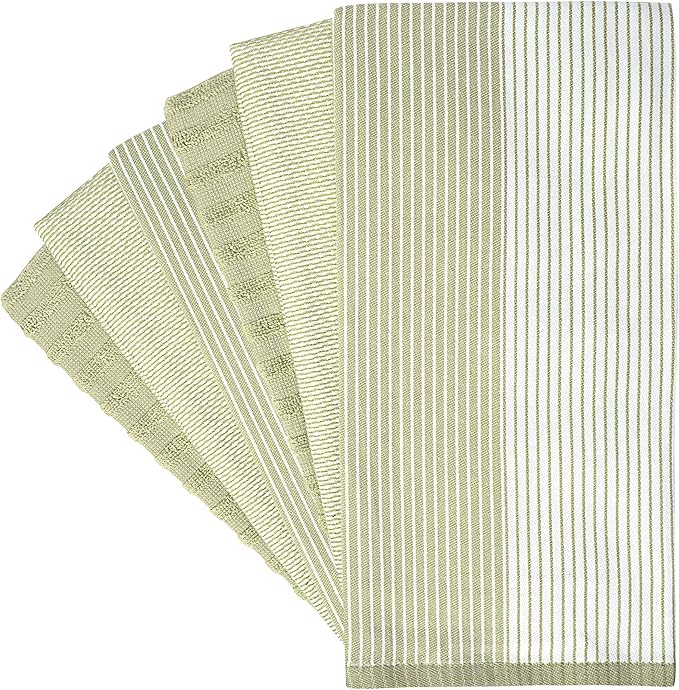 Premium Kitchen Towels (20”x 28”, 6 Pack) | Large Cotton Dish Towels | Flat & Terry Highly Absorbent Kitchen Linen Set with Hanging Loop | Sage