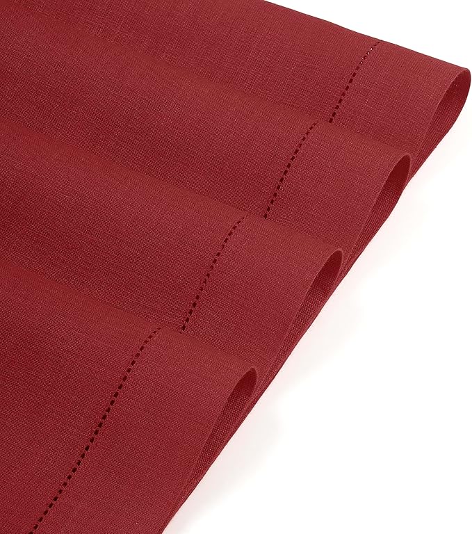 D'Moksha Homes Red Linen Placemats Set of 4 - Classic Hemstitch Placemats 14 x 19 Inch - 100% Pure Linen Table Mats for Valentines, Spring - Handcrafted and Machine Washable