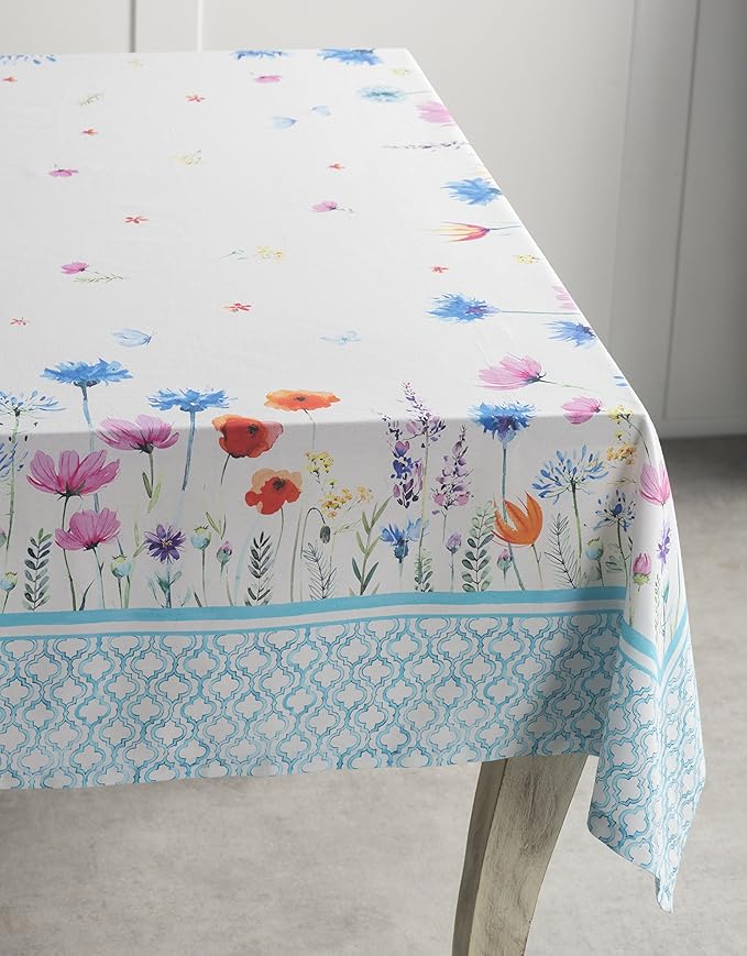 Maison d' Hermine Table Cloth Rectangle Table 100% Cotton 54 x 72 Inches Tablecloth Reusable Decorative for Dining Room Farmhouse Home Valentines Day Decorations Spring Summer - Flower in The Field