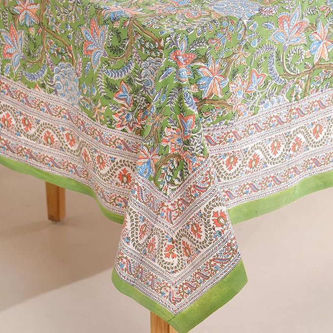 Hand Block Printed Table Cover - Exquisite Design, Premium Cotton Fabric, Perfect for Dining and Decor, Dining Table Linen (Forest Ash Elegance, 14 Seater 72 x 160 Inches Rectangle)