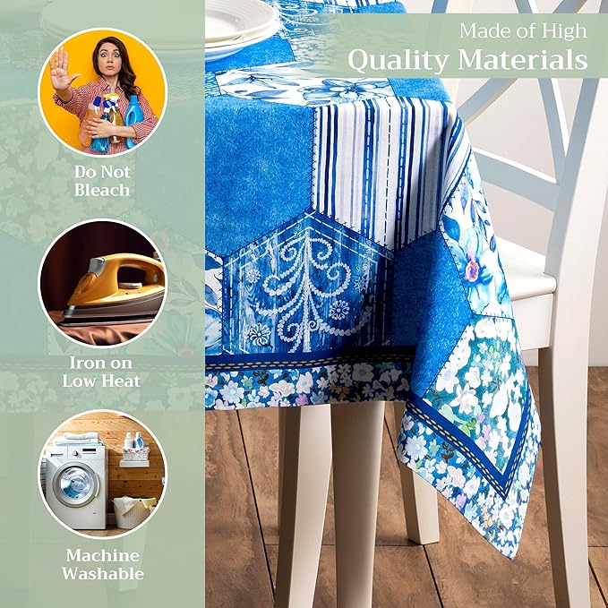 Maison d' Hermine Table Cloth Square Table 100% Cotton 60 x 60 Inches Tablecloth Reusable Decorative for Dining Room Farmhouse Home Valentines Day Decorations Spring Summer - Summer Blues