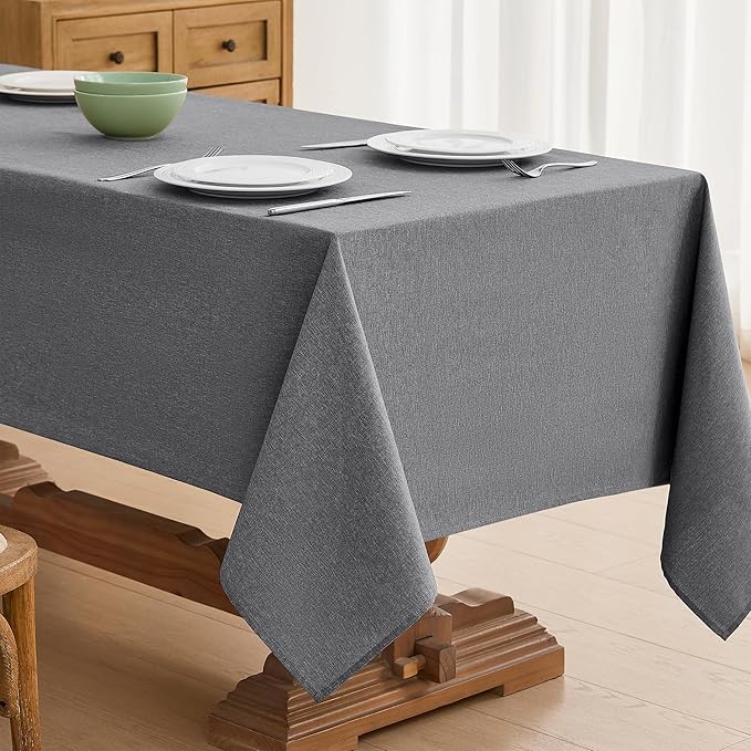 Faux Linen Tablecloths for Rectangle Tables, 2 Pack Burlap Textured Table Cloths Washable Farmhouse Table Cover Water Resistant for Dining, Wedding, Outdoor(Darkgrey, 60"×120")