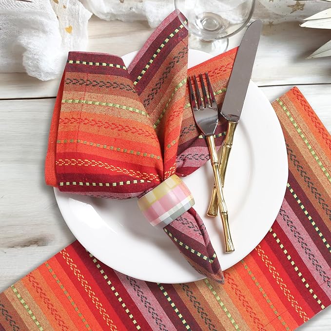 Homidate Cotton Cloth Dinner Napkins Set of 12 – 18x18 Salsa Red Multi Stripes – Reusable Machine Washable Fabric Napkins for Weddings, Events, Restaurants & Daily Dining