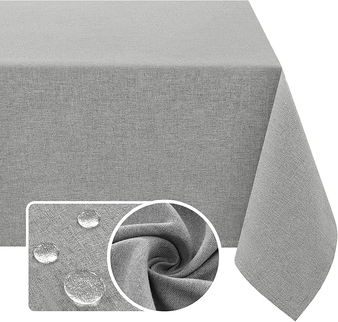 H.VERSAILTEX Linen Textured Tablecloth 60 x 60 Waterproof Decorative Table Cloth Spill-Proof Linen Look Cover for Party Table Extra Soft and Thick Fabric Wrinkle Free, Heather Gray