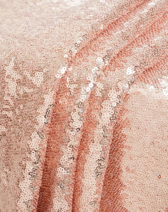 Eternal Beauty Rose Gold Tablecloth, 60x120 Inch Sequin Rectangle Table Cover for Valentines Cake Dessert Exhibition Party Birthday Events