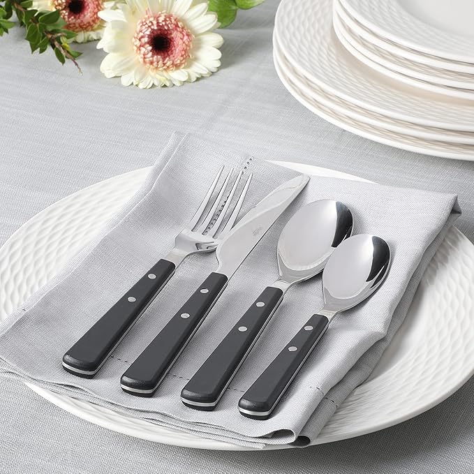 Martha Stewart Watercliffe 16 pc Flatware Set Stainless Steel w/ABS Handle - Black