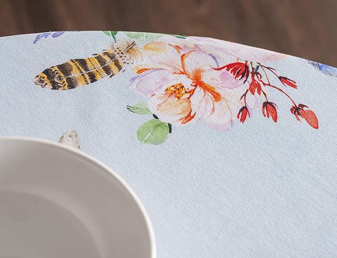 Maison d' Hermine Table Cloth Round Table 100% Cotton 63 Round Inches Tablecloth Reusable Decorative for Dining Room Farmhouse Home Valentines Day Decorations Spring Summer - Ibiza - Blue
