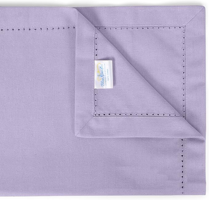 Blue Needles Set of 12 Hemstitch Linen Napkins 100% Cotton Lavender Cloth Dinner Napkins 18x18 inches, Soft, Reusable, Absorbent, Washable, Ideal for Wedding Events, Parties & Everyday Use
