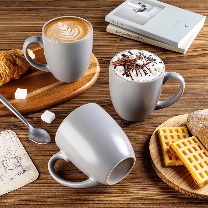 GBhome 12oz Coffee Mugs Set of 6, Large Ceramic Coffee Mugs for Man, Woman, Dad, Mom, Modern Coffee Mugs Set with handle for Tea/Latte/Cappuccino/Milk/Cocoa. Dishwasher&Microwave Safe,Matte Grey