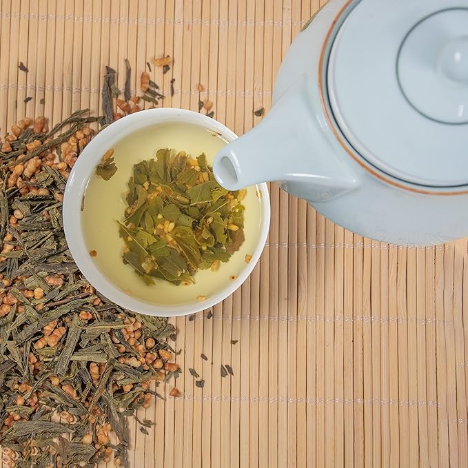 TIAN HU SHAN Genmaicha Green Tea with Roasted Rice, Low Caffeine Genmaicha Tea Loose Leaf 8 Ounce / 226g (Pack of 1)