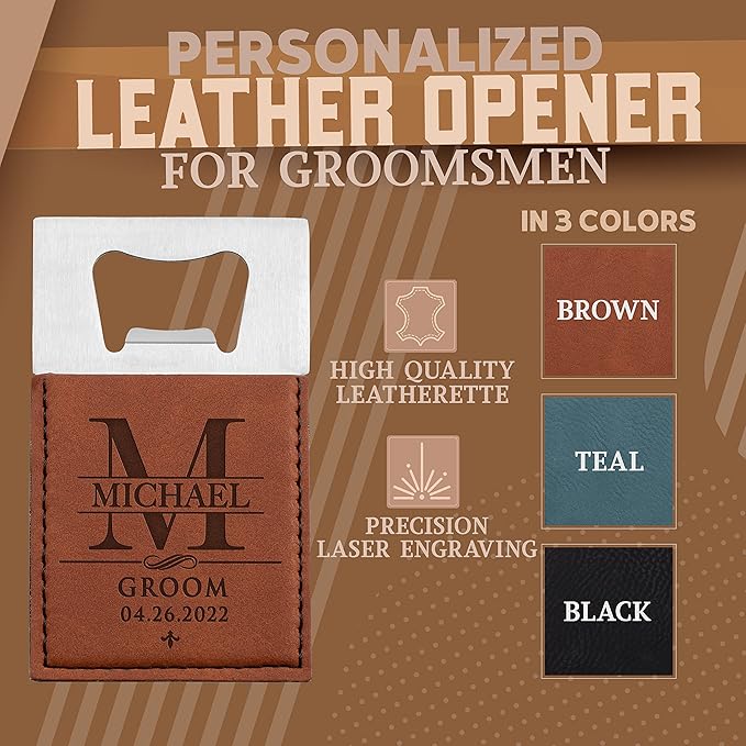 SET OF 3 - Groomsmen Gifts, Personalized Bottle Openers for Groomsman, Best Man, Groom, Custom W/Name - Title - Date, Men Gift Sets - 3 Color Options - Laser Engraved Men Gifts, Bachelor Party Favors