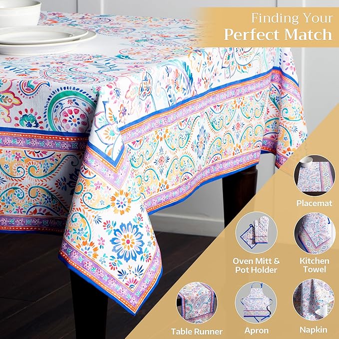 Maison d' Hermine Table Cloth Rectangle Table 100% Cotton 70 x 108 Inches Tablecloth Reusable Decorative for Dining Room Farmhouse Home Valentines Day Decorations Spring Summer - Indian Floral