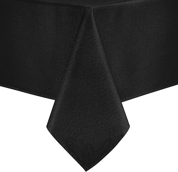 Hiasan 54 X 108 Inch Rectangle Textured Tablecloth - Waterproof Spillproof Antiwrinkle Jacquard Table Cloth for Kitchen and Dining Dinner, Outdoor Picnic, Holiday and Parties, Black
