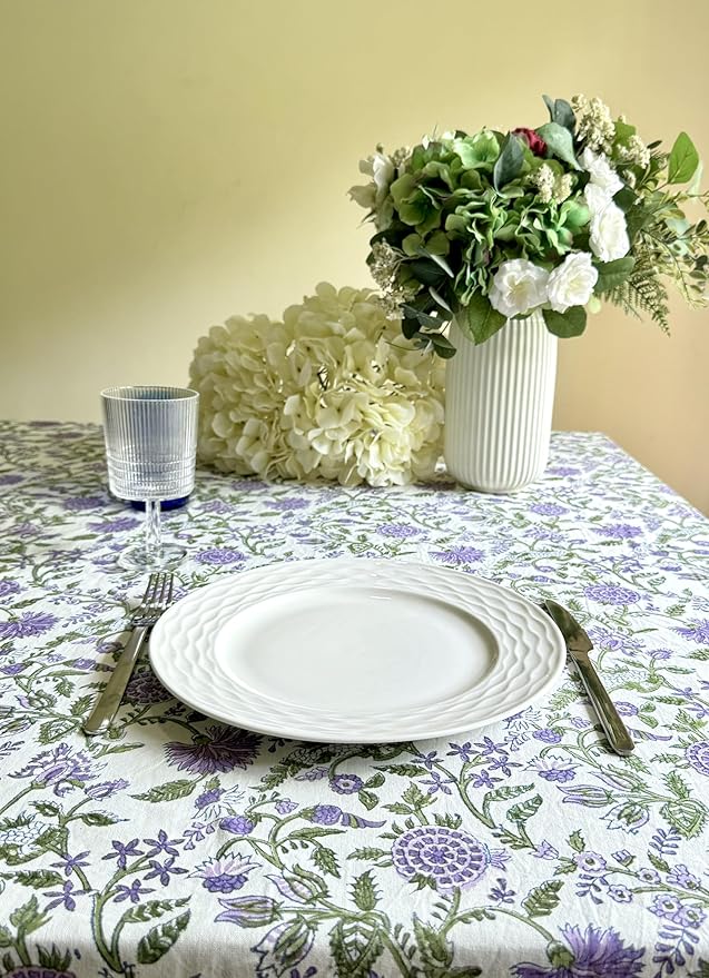 ATOSII Mahoka 100% Cotton Square Fall Tablecloth, Handblock Floral Linen Table Cloth for Kitchen Dining Table I Parties Wedding Christmas Thanksgiving I Fall Home Decor 60 X 60 Inches I 4 Seater