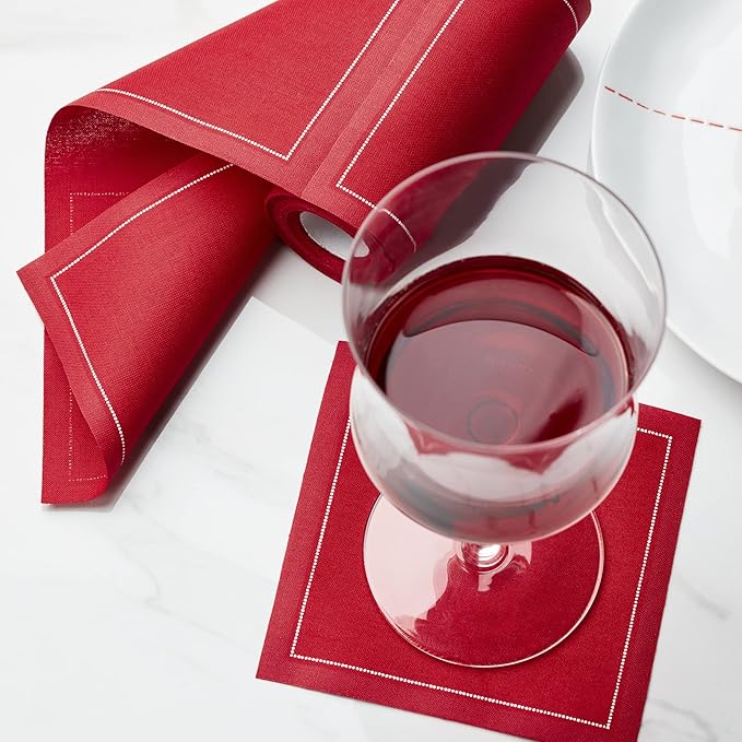 Cotton Cocktail Napkin - 4.3 x 4.3 in - 50 units per roll - Lipstick Red