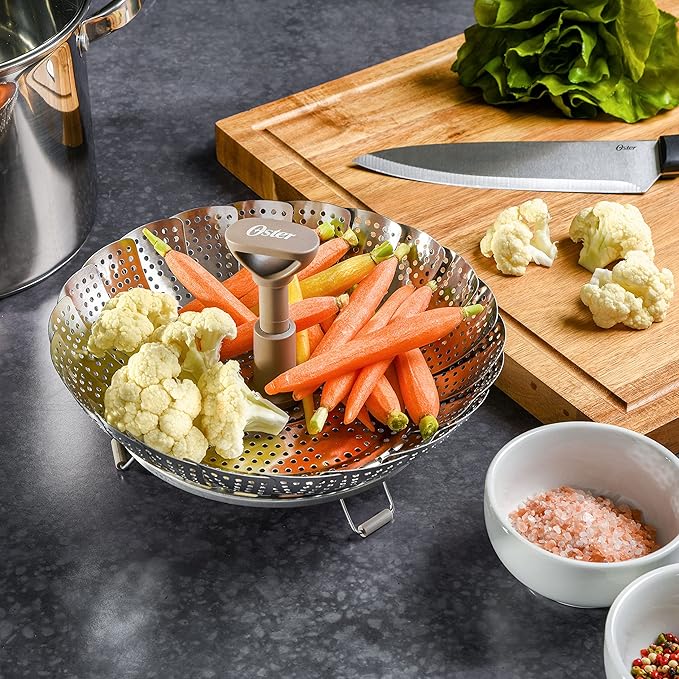 Oster Sangerfield Stainless Steel Expandable Steamer Insert 7 to 10.5 Inches – Adjustable Kitchen Cookware Accessory for Steaming