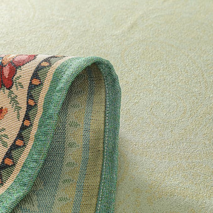 Dimatic Heavyweight Cotton and Linen Rectangular Tablecloth with Botanical Pattern for Dining Tables, Desks, and Holiday Decorations Table Cover, Green, 55 x 118 Inches