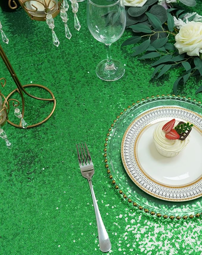 Eternal Beauty Green Tablecloth, 120 Inch Round Sequin Tablecloth for Party Cake Dessert Table Exhibition Events