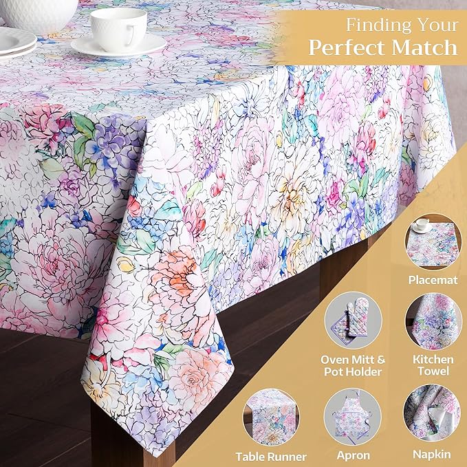Maison d' Hermine Table Cloth Rectangle Table 100% Cotton 70 x 120 Inches Tablecloth Reusable Decorative for Dining Room Farmhouse Home Valentines Day Decorations Spring Summer - Floral Love