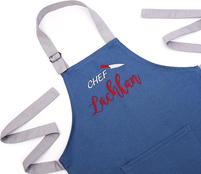 Personalized toddler apron for kitchen, custom cooking apron + chef hat set for kids, boy girl chef costume