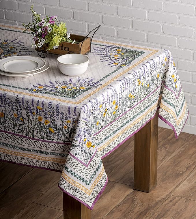 Maison d' Hermine Table Cloth Rectangle Table 100% Cotton 60 x 90 Inches Tablecloth Reusable Decorative for Dining Room Farmhouse Home Valentines Day Decorations Spring Summer - Fanny Lavender