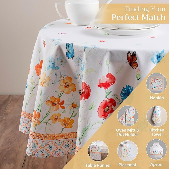 Maison d' Hermine Table Cloth Round Table 100% Cotton 69 Round Inches Tablecloth Reusable Decorative for Dining Room Farmhouse Home Valentines Day Decorations Spring Summer - Summer Whisper