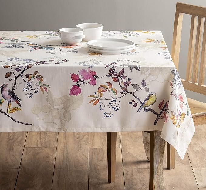 Maison d' Hermine Table Cloth Square Table 100% Cotton 54 x 54 Inches Fall Tablecloth Reusable Everyday Use for Thanksgiving Christmas Decorations Dining Farmhouse Party (Equinoxe - Beige)