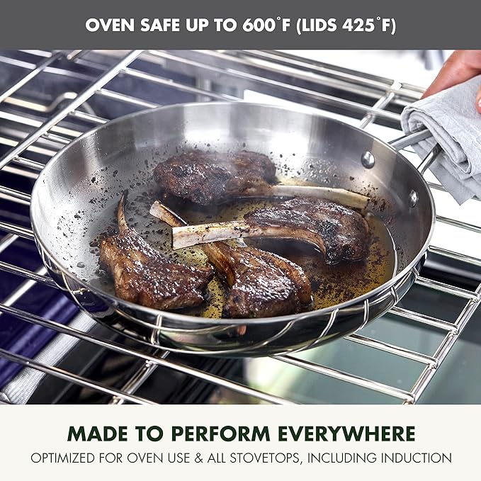 GreenPan Valencia Pro Tri-Ply Stainless Steel 10 Piece Cookware Set, Induction Ready Pots & Pans, Mirror Finish, Dishwasher Safe & Oven/Broiler Safe to 600F, Compatible with All Cooktops, Silver