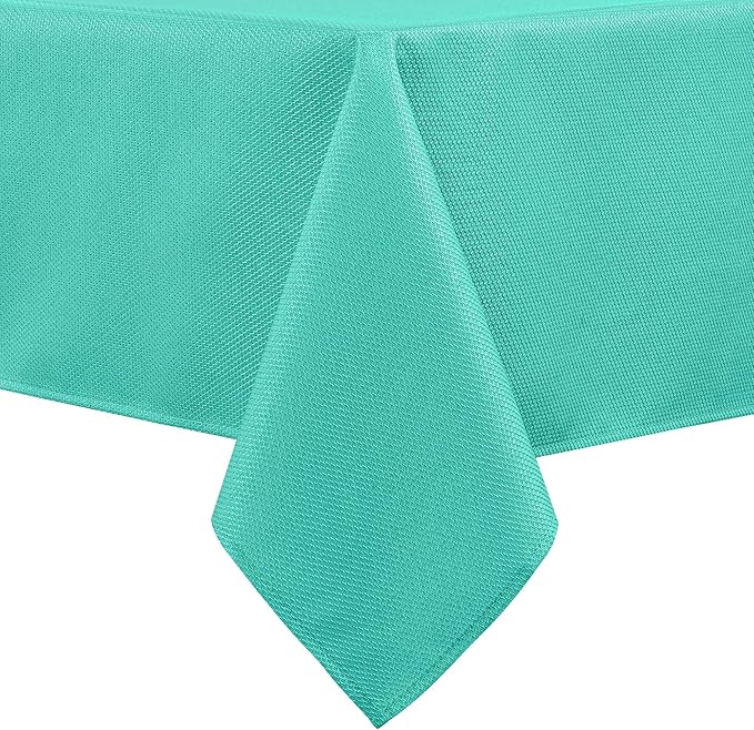 Hiasan 60 X 120 Inch Rectangle Textured Tablecloth - Waterproof Spillproof Antiwrinkle Jacquard Table Cloth for Kitchen and Dining Dinner, Outdoor Picnic, Holiday and Parties, Aqua